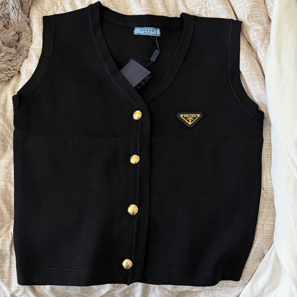 Prada Tops - Prada Black Knit Vest with Gold Buttons NWT M/L